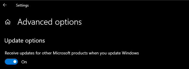 Enable updates for other Microsoft Products.